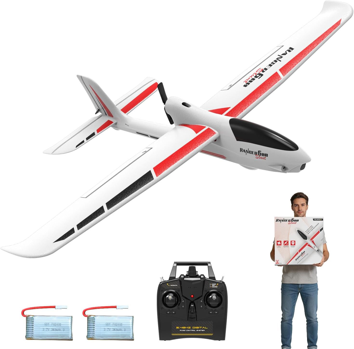VOLANTEXRC White Remote Control Airplane for Adults 4-Channel RC Plane with Durable Foam Construction 3 Flight Modes One-Key Stunts RTF